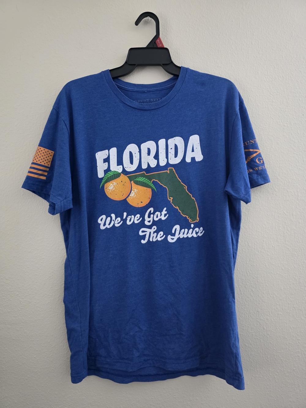 Grunt Style Blue Tee with Orange Crossed Rifles Graphic